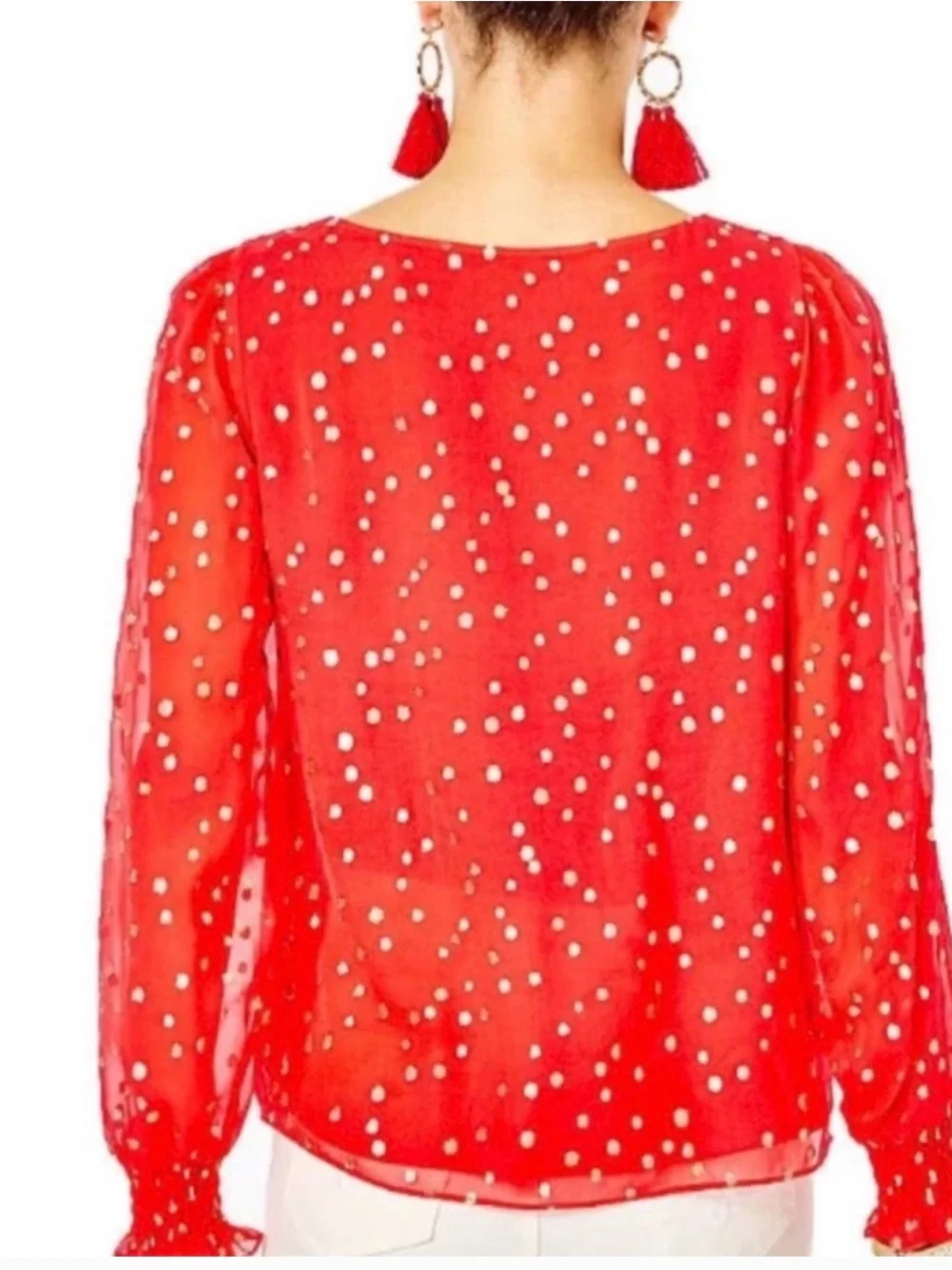 Lilly Pulitzer silk Idina ruby Red Polka Dot Puff Sleeve Blouse size Small